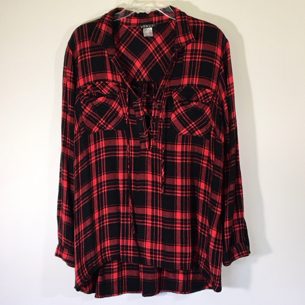 Venus Laceup Plaid Tunic Shirt‎